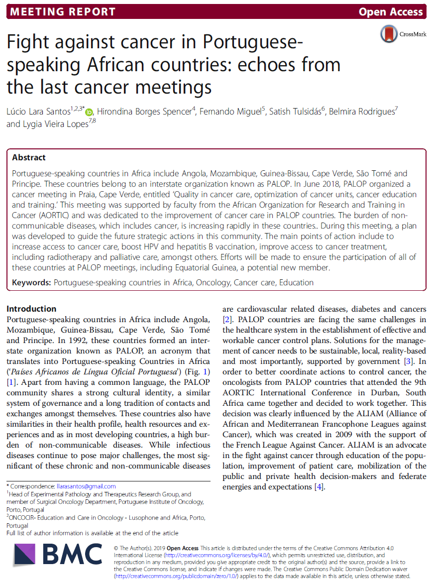 Fight against cancer in Portuguesespeaking African countries: echoes from the last cancer meetings