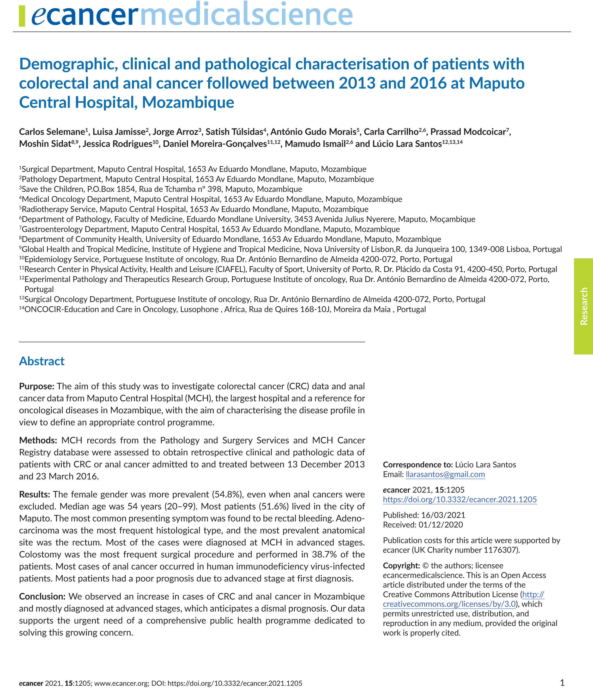 Demographic, clinical and pathological characterisation of patients with colorectal and anal cancer