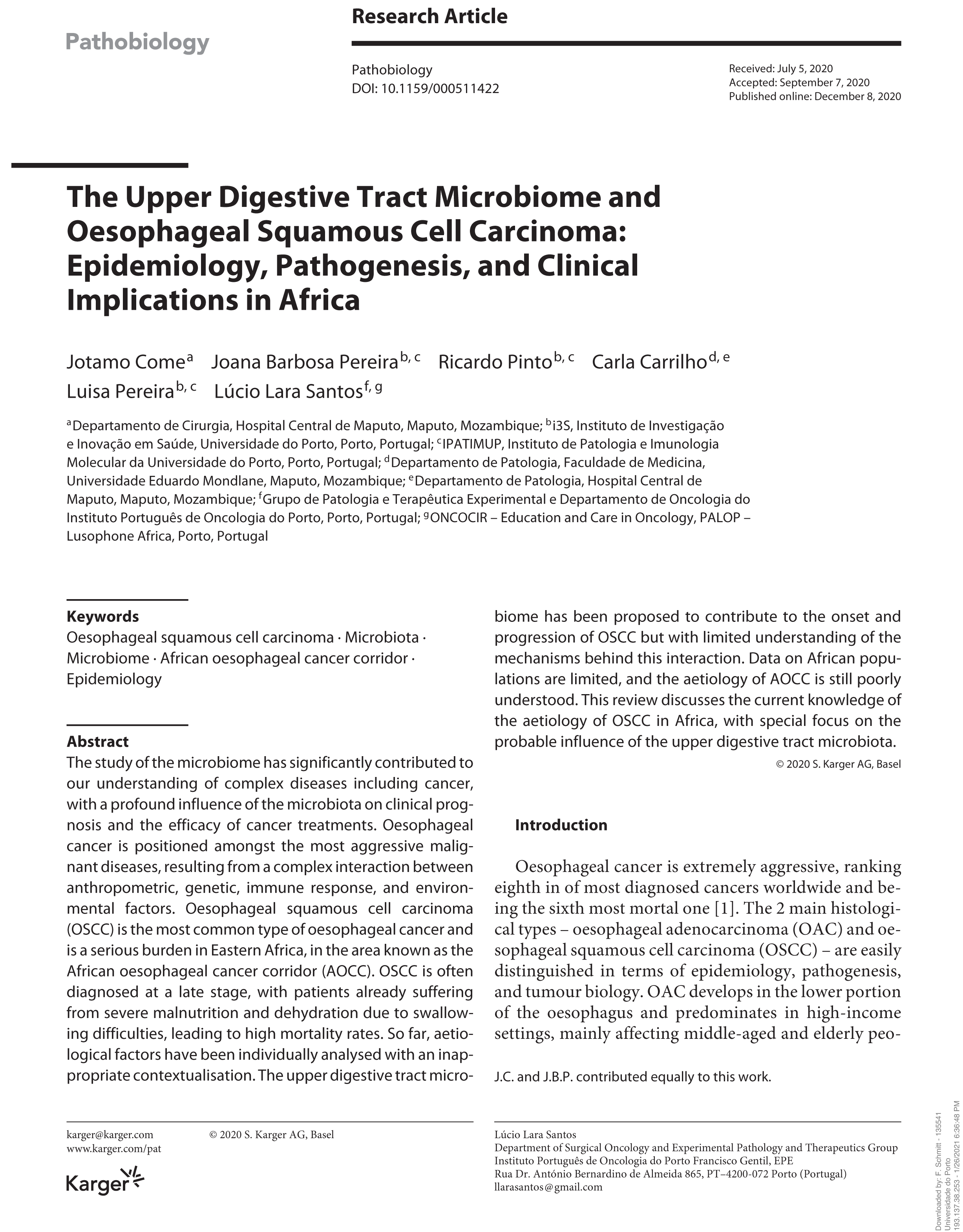 The Upper Digestive Tract Microbiome and Oesophageal Squamous Cell Carcinoma: Epidemiology, Pathogenesis, and Clinical Implications in Africa